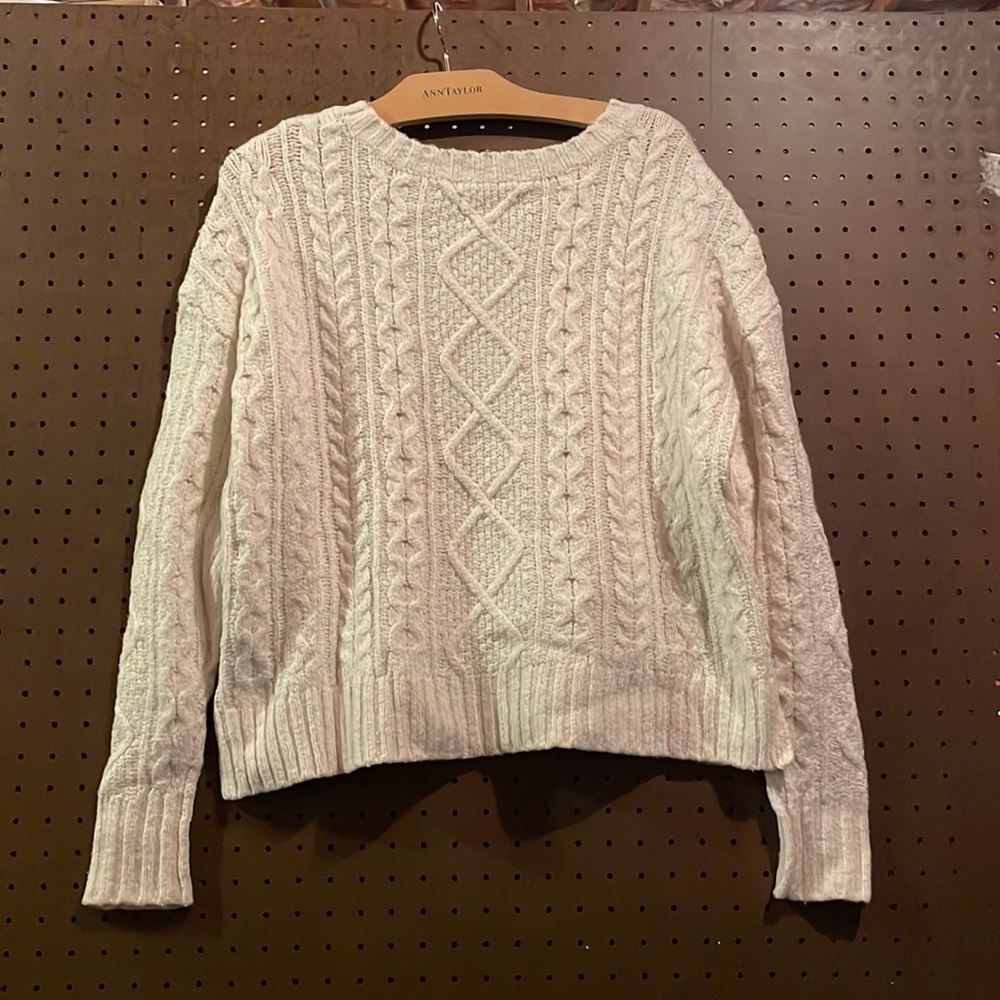 American Eagle Cream Cable-knit Sweater